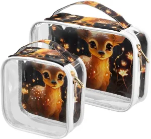 GAIGEO Deer Standing by a Glowing Light 2 Pack Clear Makeup Bag Set, Clear Makeup Storage Bags, Beauty Toiletry Bag
