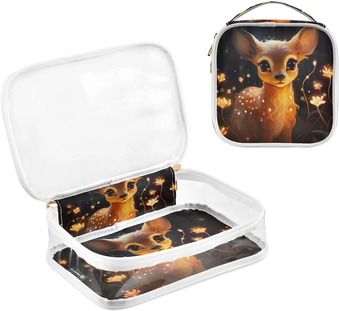 GAIGEO Deer Standing by a Glowing Light 2 Pack Clear Makeup Bag Set, Clear Makeup Storage Bags, Beauty Toiletry Bag