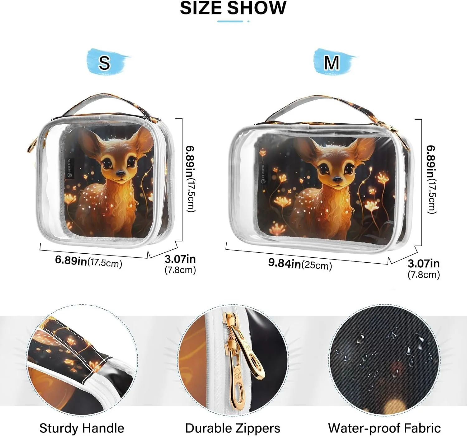GAIGEO Deer Standing by a Glowing Light 2 Pack Clear Makeup Bag Set, Clear Makeup Storage Bags, Beauty Toiletry Bag