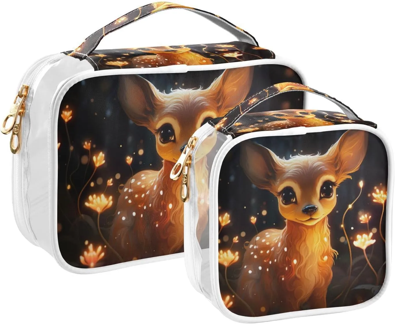 GAIGEO Deer Standing by a Glowing Light 2 Pack Clear Makeup Bag Set, Clear Makeup Storage Bags, Beauty Toiletry Bag