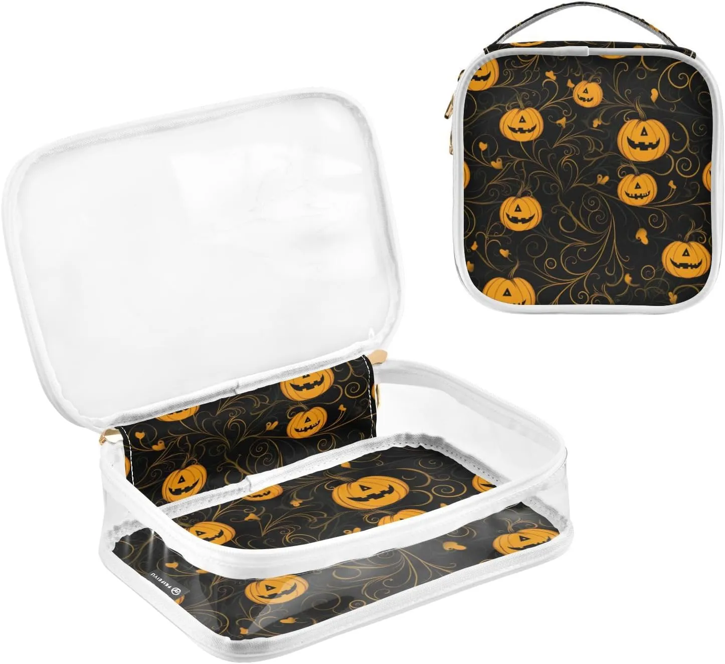 GAIGEO Halloween Pumpkin On Black Clear Plastic Travel Bags for Toiletries, Clear Zipper Bags for Travel, Men Toiletry Bag Clear, 2 Pack