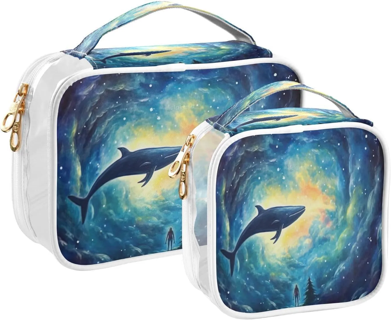 GAIGEO Painting of an Enormous Whale in Space Cosmetic Bag Waterproof, Storage Bag for Travel, Travel Toiletries Bags for Women, 2 Pack