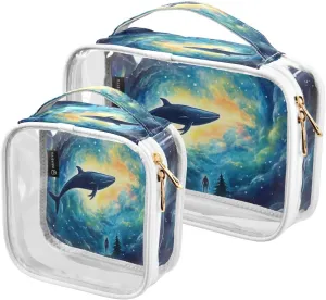 GAIGEO Painting of an Enormous Whale in Space Cosmetic Bag Waterproof, Storage Bag for Travel, Travel Toiletries Bags for Women, 2 Pack