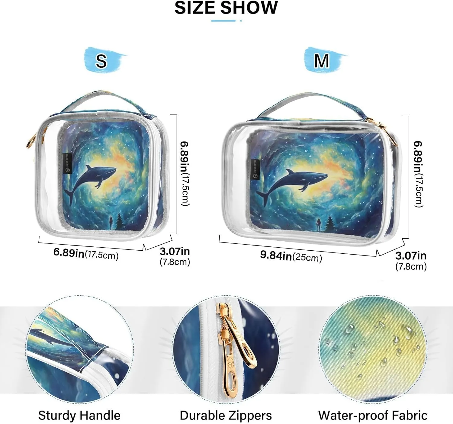 GAIGEO Painting of an Enormous Whale in Space Cosmetic Bag Waterproof, Storage Bag for Travel, Travel Toiletries Bags for Women, 2 Pack