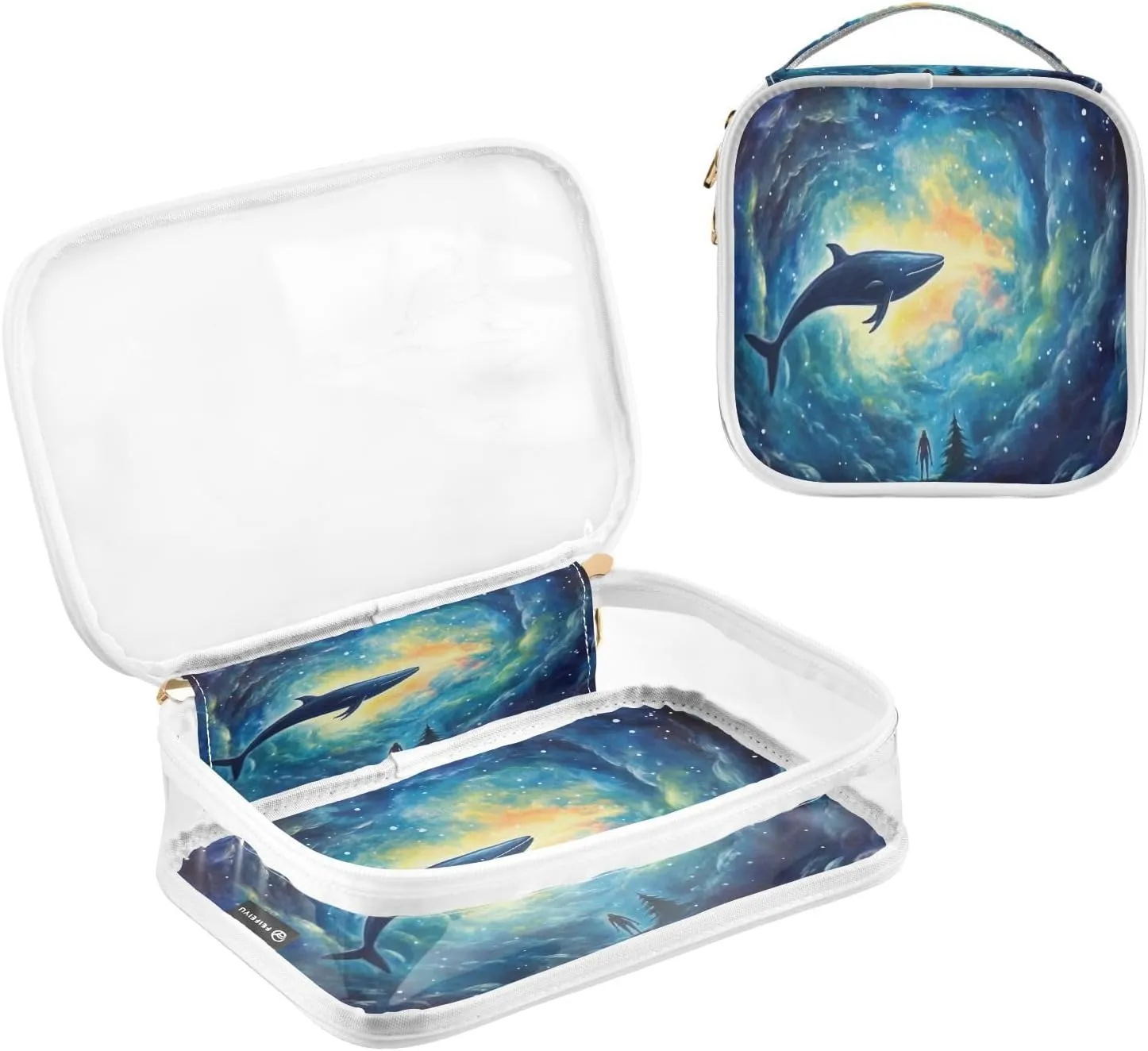 GAIGEO Painting of an Enormous Whale in Space Cosmetic Bag Waterproof, Storage Bag for Travel, Travel Toiletries Bags for Women, 2 Pack