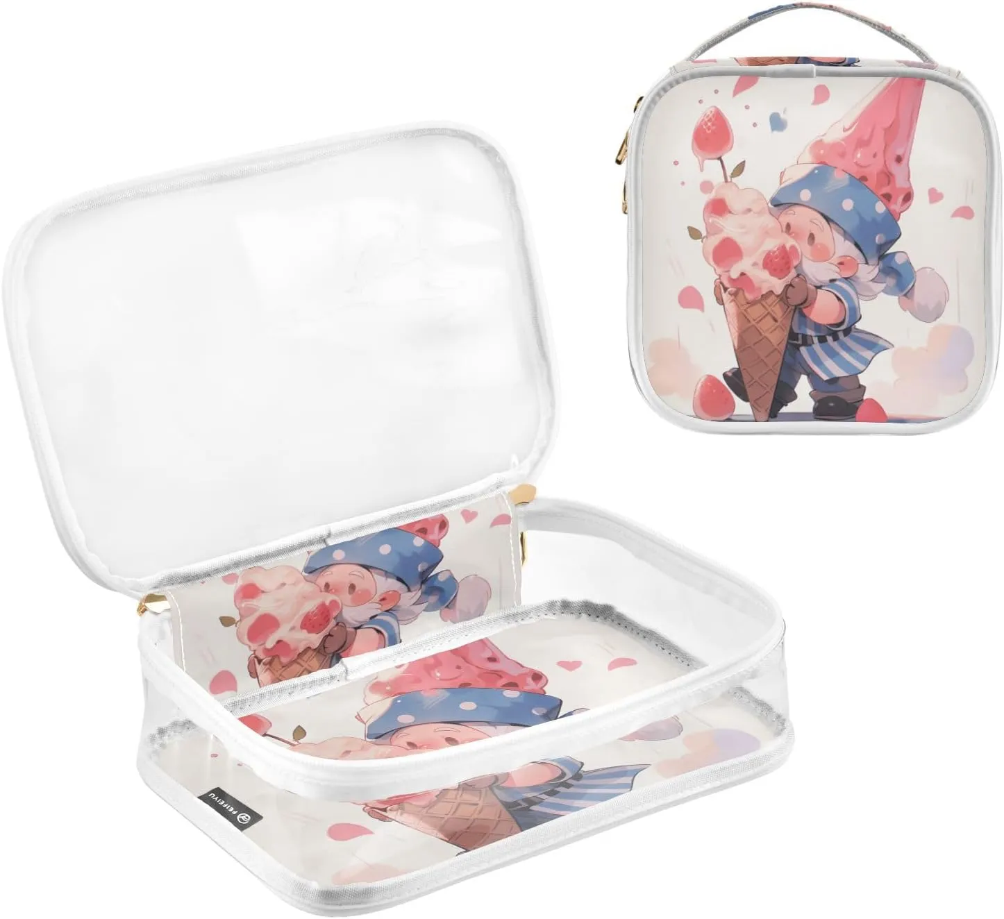 GAIGEO Red Ice Cream Elf Travel Transparent Bag, Toiletry Bag with Handle, Cosmetic Travel Accessories, 2 Pack