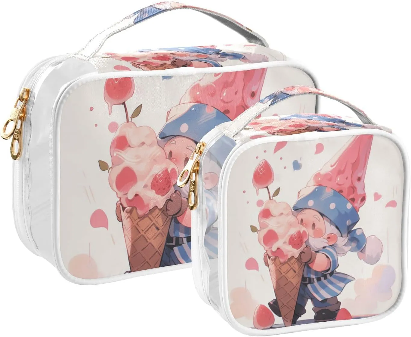 GAIGEO Red Ice Cream Elf Travel Transparent Bag, Toiletry Bag with Handle, Cosmetic Travel Accessories, 2 Pack