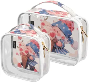 GAIGEO Red Ice Cream Elf Travel Transparent Bag, Toiletry Bag with Handle, Cosmetic Travel Accessories, 2 Pack