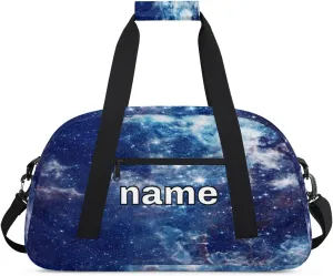 Galaxy Cosmos Stars Custom Name Kids Gym Duffel Bag for Little Boys, Personalized Sport Duffle Practice Bag Teen Travel Weekender Overnight Carry On Bag, Customized Kids Gifts