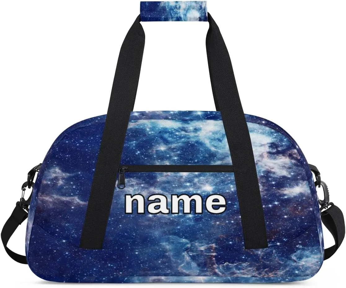 Galaxy Cosmos Stars Custom Name Kids Gym Duffel Bag for Little Boys, Personalized Sport Duffle Practice Bag Teen Travel Weekender Overnight Carry On Bag, Customized Kids Gifts