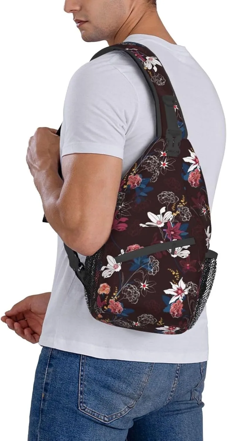 Garden Flowres Blossom Smoky Small Sling Bag for Men Women Crossbody Sling Backpack Cycling Hiking Daypack Shoulder Chest Bag with Adjustable Strap