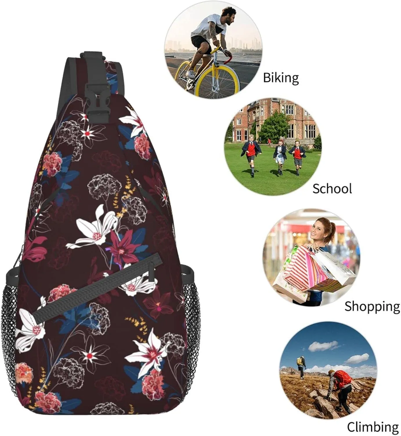 Garden Flowres Blossom Smoky Small Sling Bag for Men Women Crossbody Sling Backpack Cycling Hiking Daypack Shoulder Chest Bag with Adjustable Strap