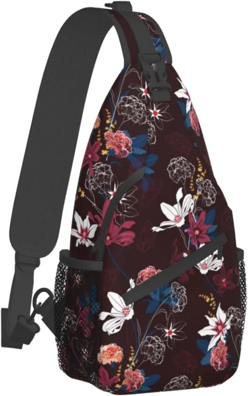 Garden Flowres Blossom Smoky Small Sling Bag for Men Women Crossbody Sling Backpack Cycling Hiking Daypack Shoulder Chest Bag with Adjustable Strap