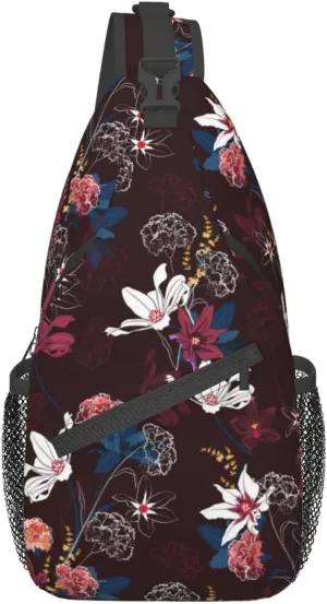Garden Flowres Blossom Smoky Small Sling Bag for Men Women Crossbody Sling Backpack Cycling Hiking Daypack Shoulder Chest Bag with Adjustable Strap