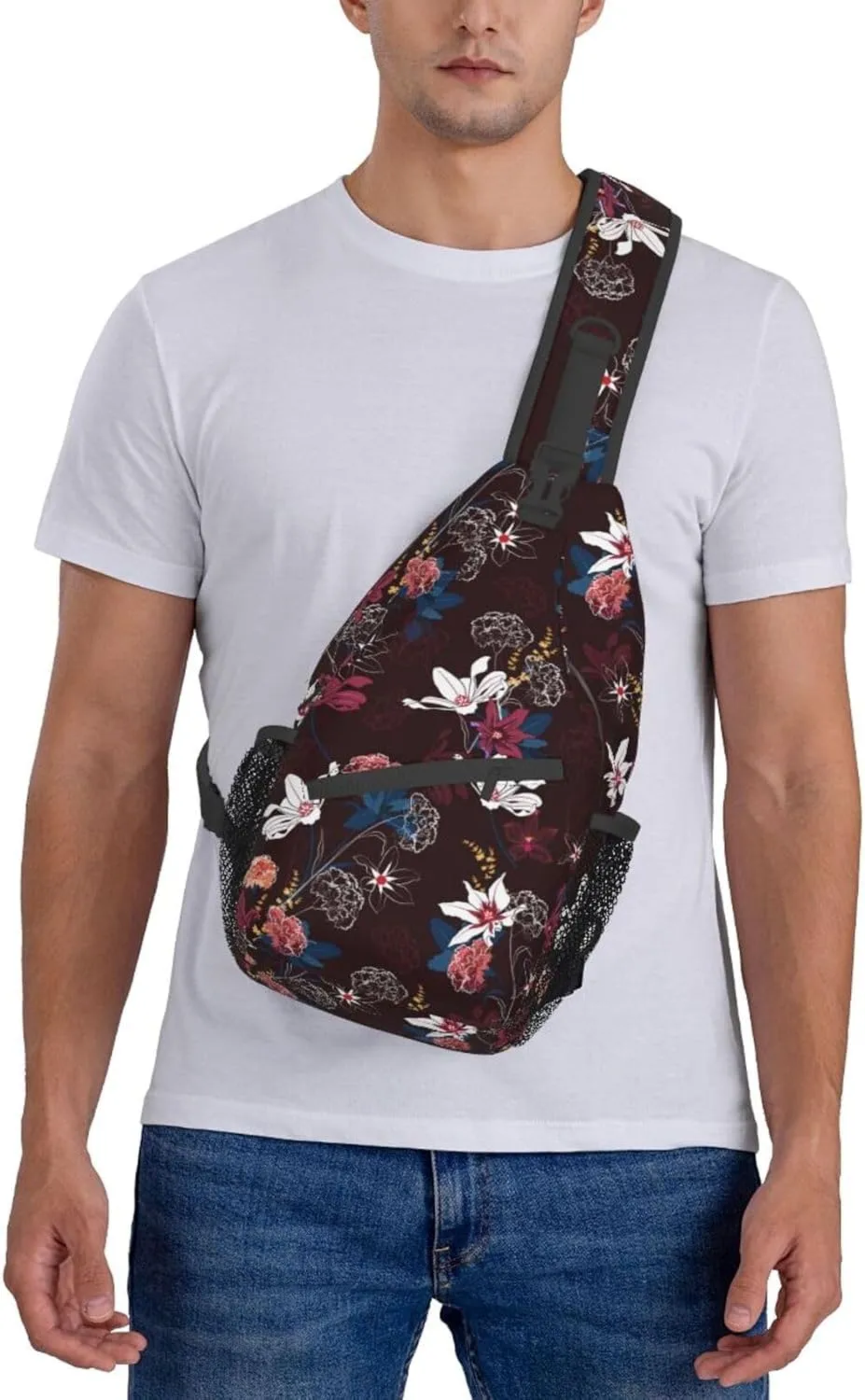 Garden Flowres Blossom Smoky Small Sling Bag for Men Women Crossbody Sling Backpack Cycling Hiking Daypack Shoulder Chest Bag with Adjustable Strap
