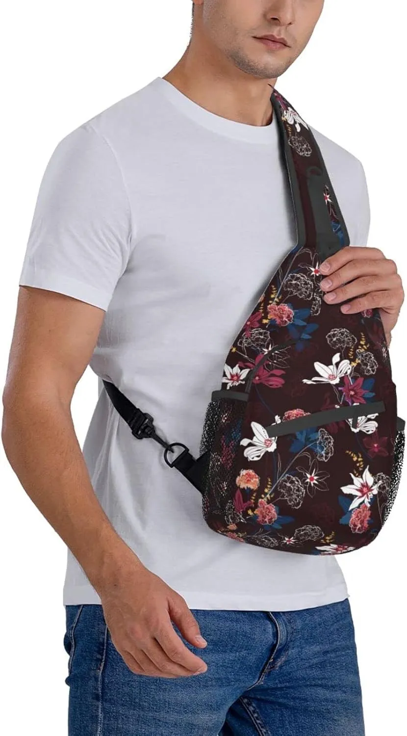 Garden Flowres Blossom Smoky Small Sling Bag for Men Women Crossbody Sling Backpack Cycling Hiking Daypack Shoulder Chest Bag with Adjustable Strap
