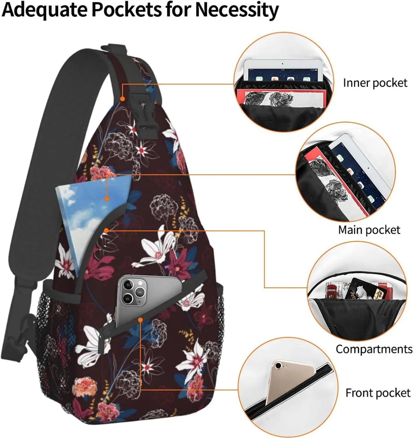Garden Flowres Blossom Smoky Small Sling Bag for Men Women Crossbody Sling Backpack Cycling Hiking Daypack Shoulder Chest Bag with Adjustable Strap