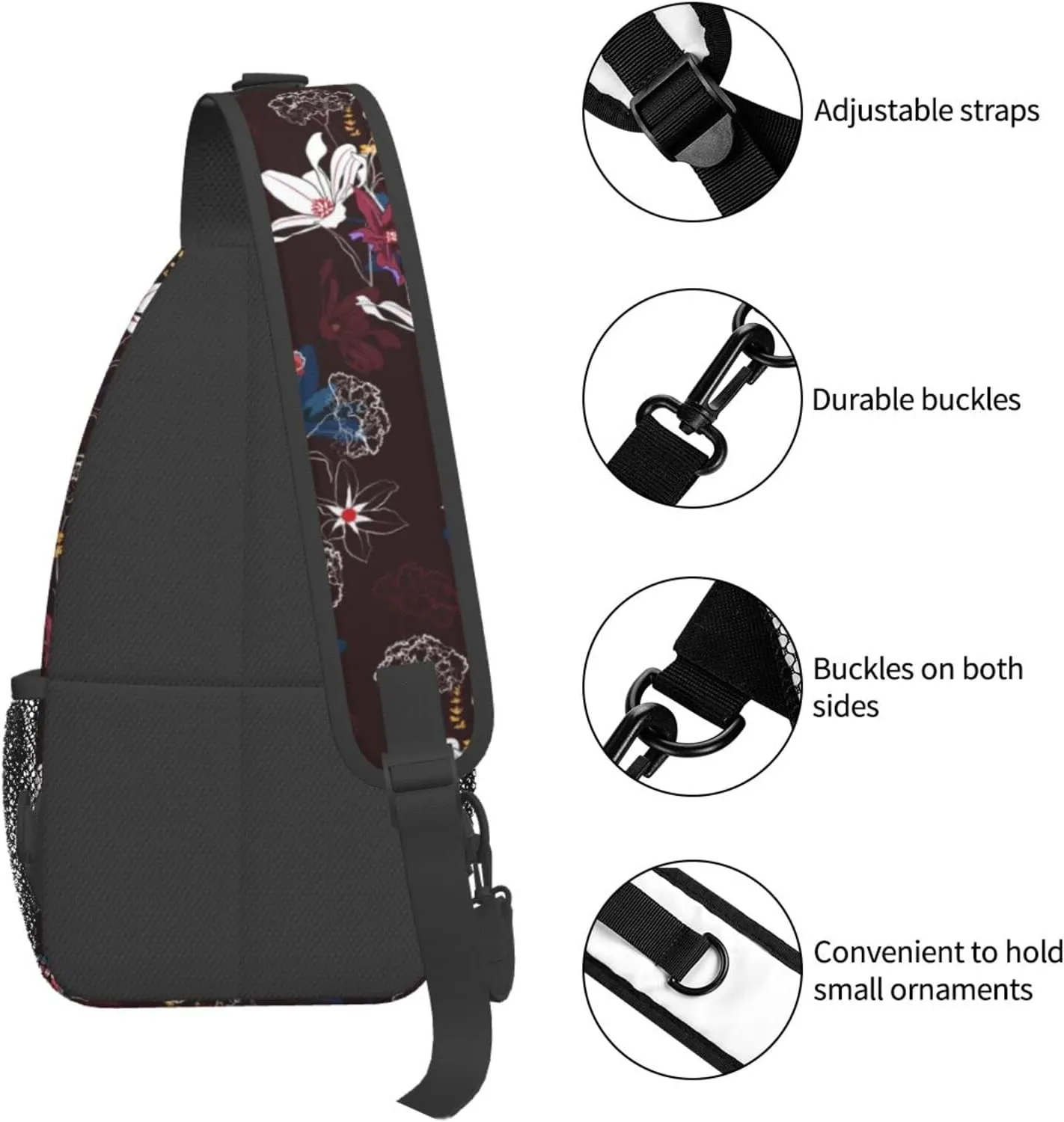 Garden Flowres Blossom Smoky Small Sling Bag for Men Women Crossbody Sling Backpack Cycling Hiking Daypack Shoulder Chest Bag with Adjustable Strap