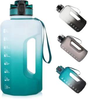 GEMFUL 2.2L Gym Water Bottle with Strap Half Gallon Motivational Jug for Workout Outdoor BPA-Free Leakproof Sports Bottle 74oz (Cyan no Straw)