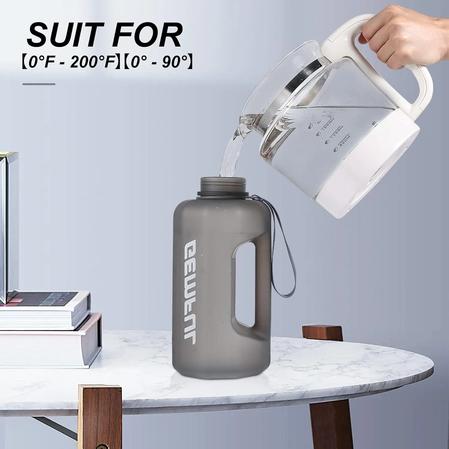GEMFUL 74oz Water Bottle with Handle Half Gallon BPA-Free Sports Jug for Gym Hiking Travel 2.2L Large Capacity Leak Proof Easy Carry (Grey no Straw)
