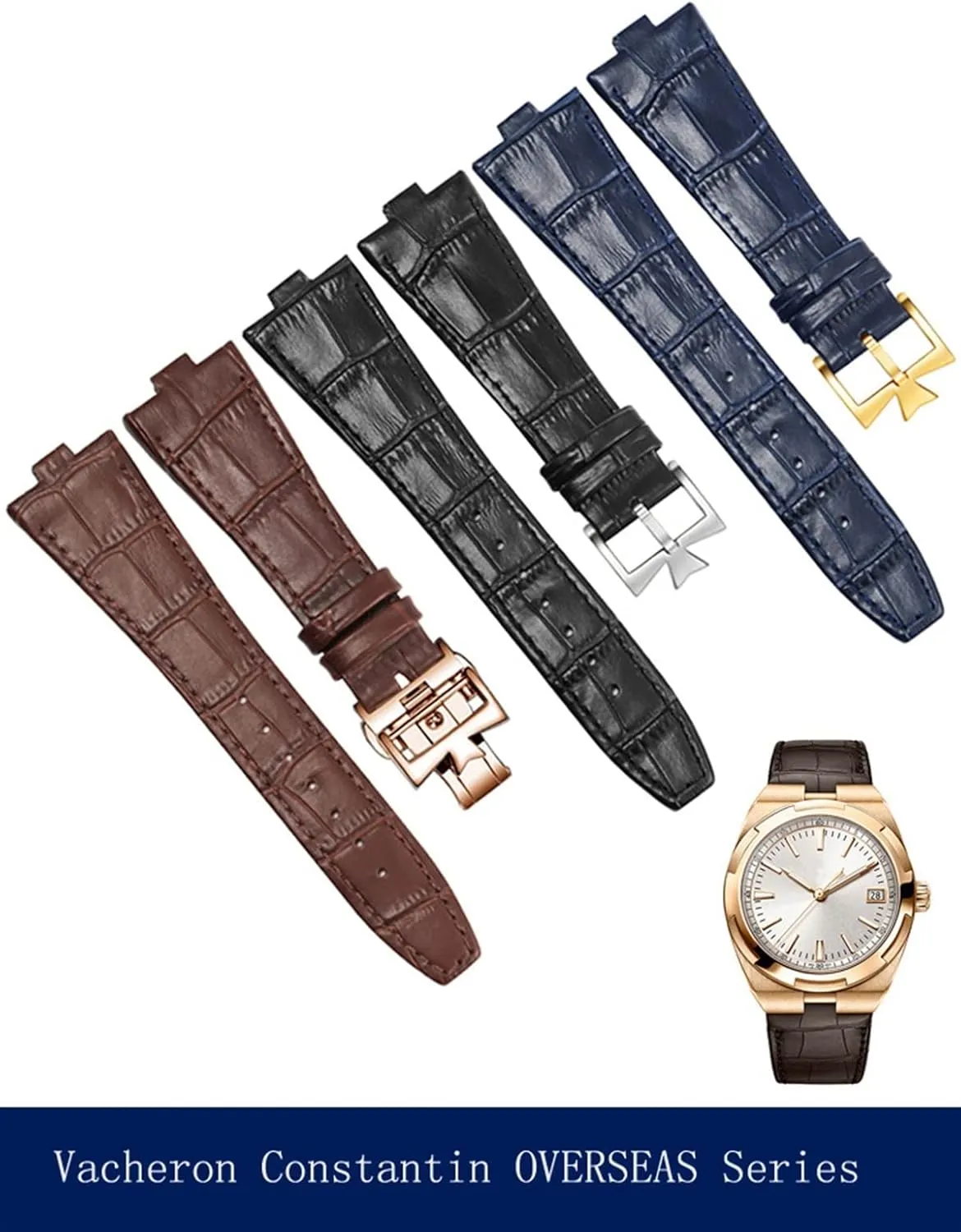 Genuine Leather Watchband For Vacheron Constantin OVERSEAS Series 4500V 5500V P47040 Stainless Steel Buckle 25 * 8 mm Men Watch Strap