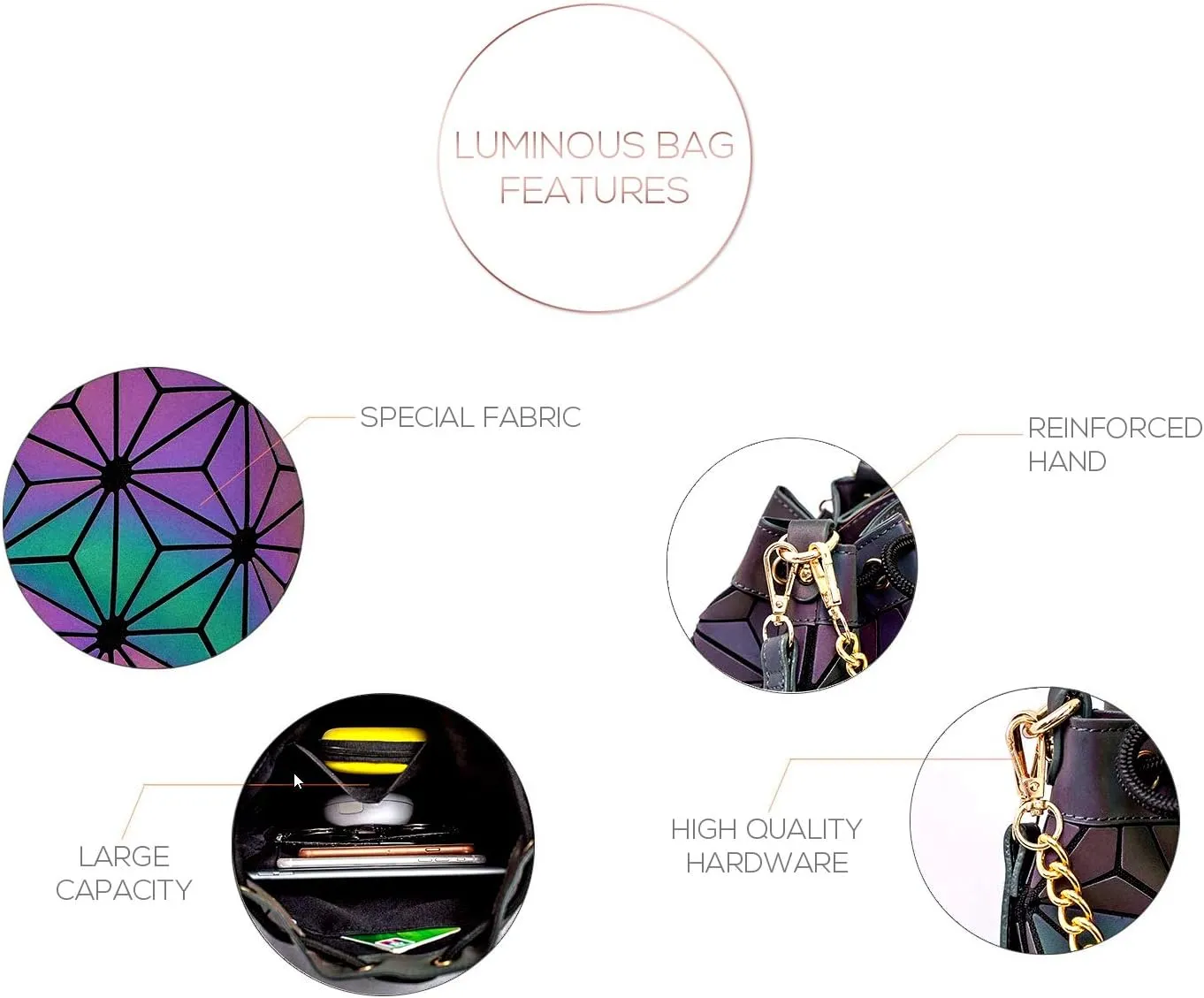 Geometric Luminous Purses Handbags Holographic Crossbody Shoulder Bag