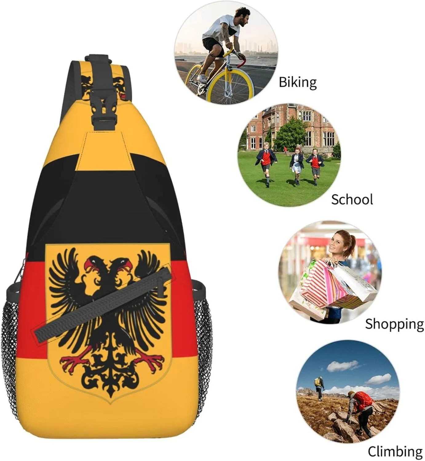 German Flag Hiking Daypacks Cross-body Sling Backpack for Men Women Outdoor Cycling Hiking Travel