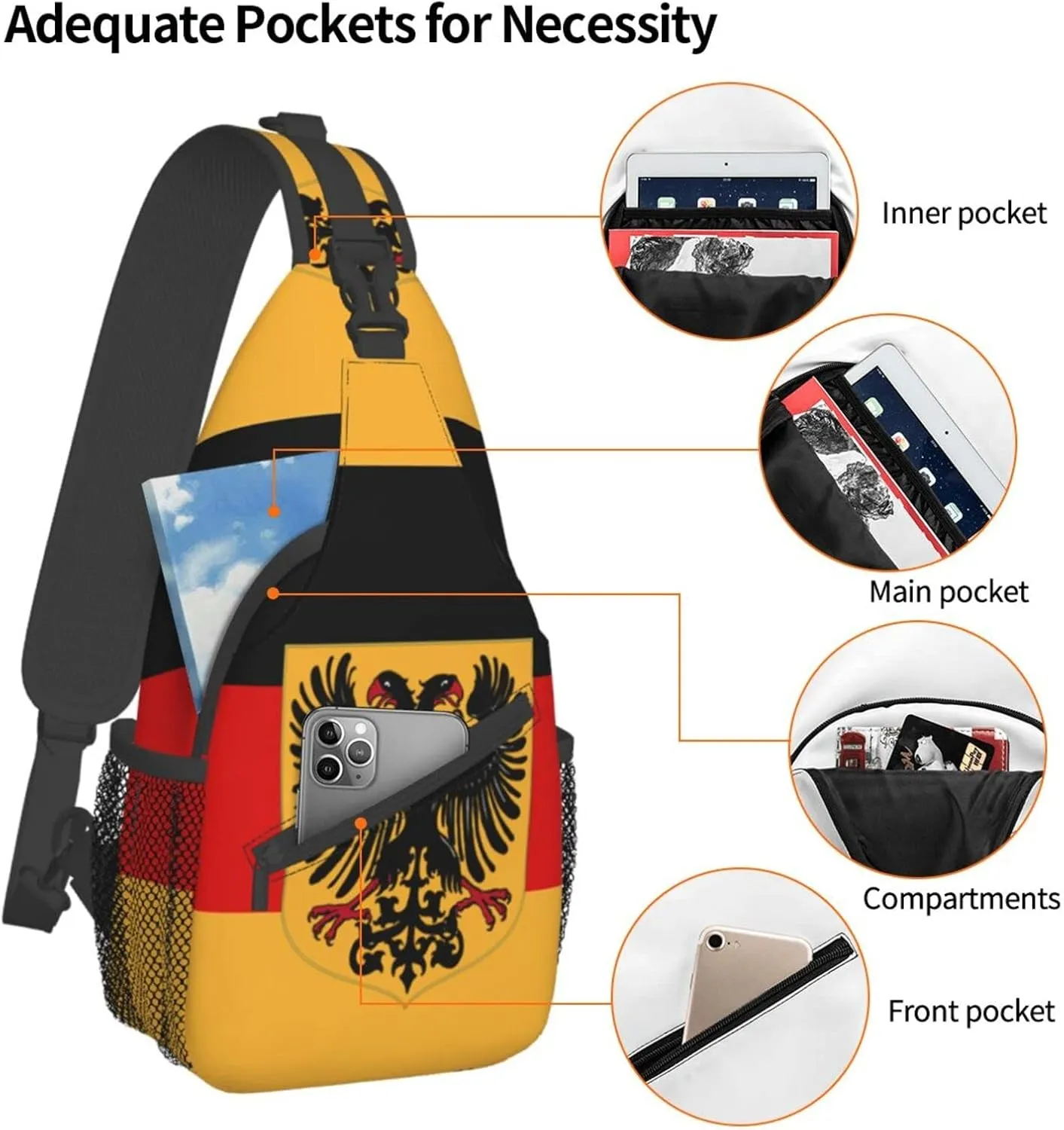 German Flag Hiking Daypacks Cross-body Sling Backpack for Men Women Outdoor Cycling Hiking Travel