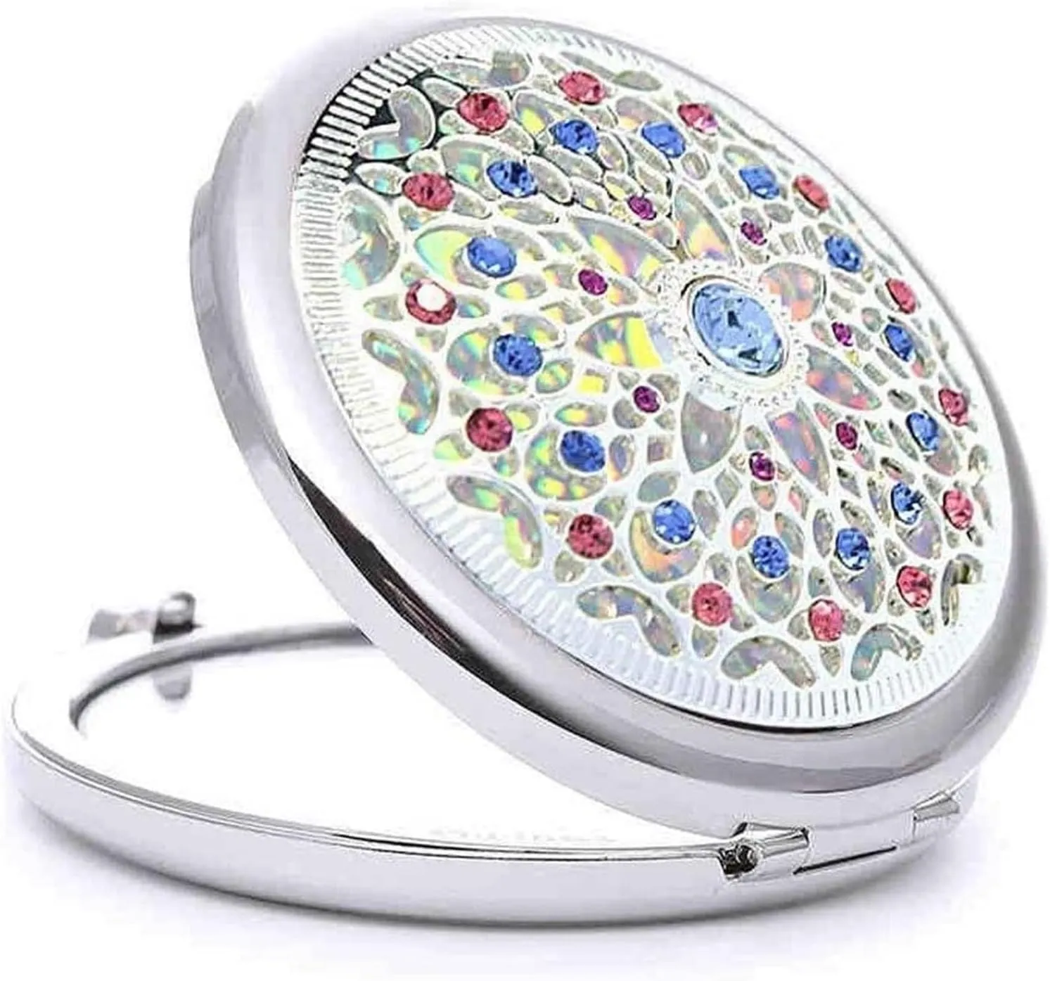 Gerrit Makeup Mirror, Portable Mirror Crystal Diamond Folding Portable Small Mirror Valentine's Day
