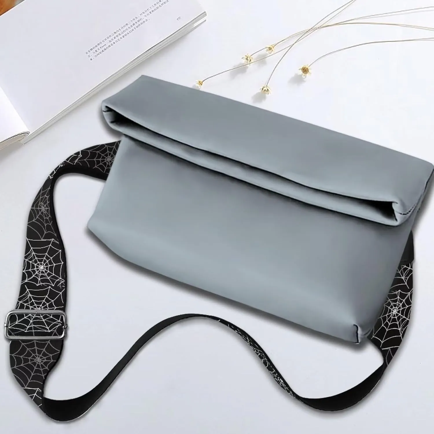 GIFTPUZZ Halloween Purse Strap Spider Web Replacement Crossbody Strap for Woman Bag Black Adjustable Wide Strap for Shoulder Bag Handbag