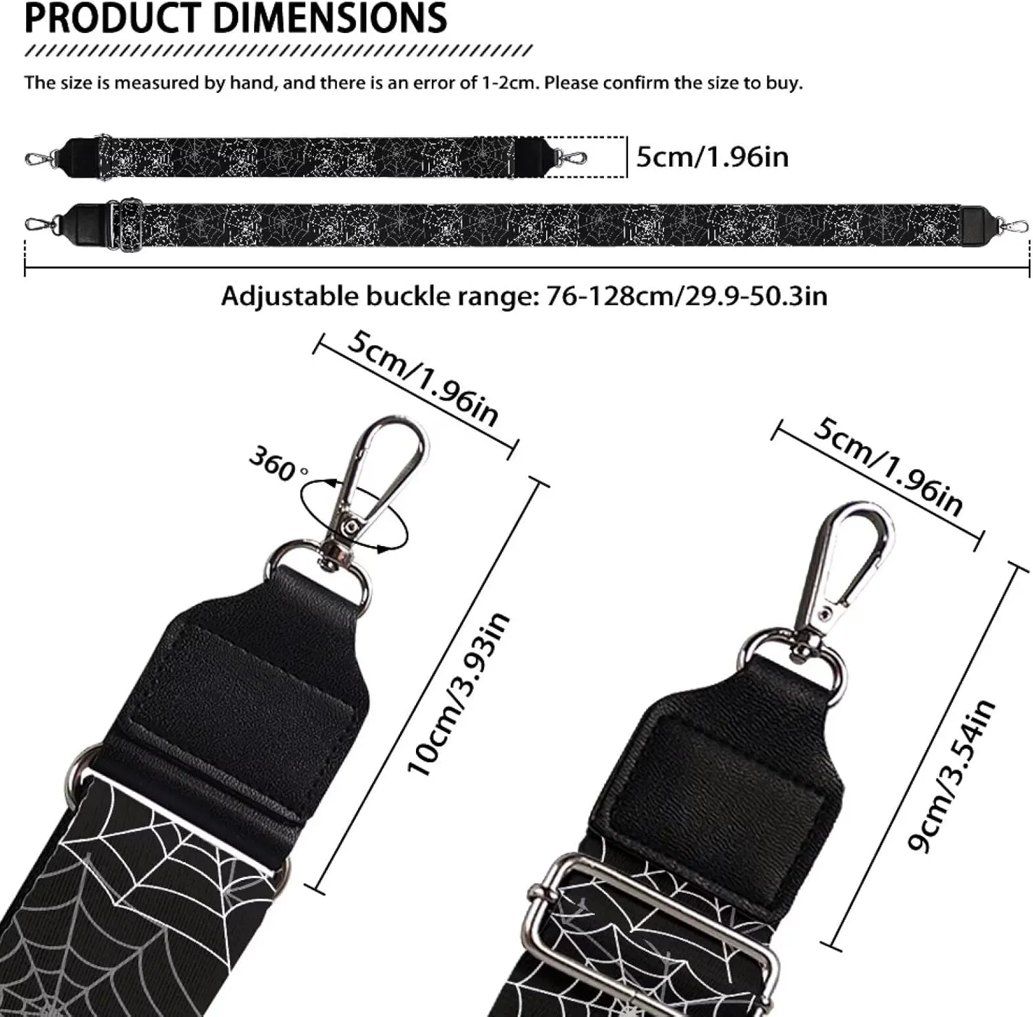 GIFTPUZZ Halloween Purse Strap Spider Web Replacement Crossbody Strap for Woman Bag Black Adjustable Wide Strap for Shoulder Bag Handbag