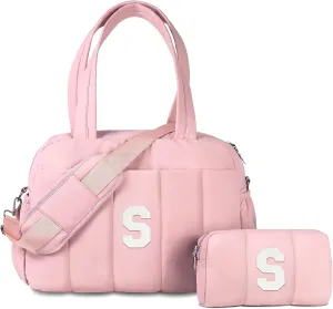 Gifts for Graduates-Gifts for Women 20s, Initial Duffel Bags, Personalized Weekender Bags, Monogram Overnight Bag for Women, Travel Bag with Makeup Pouch, Teacher Gifts (Letter S)