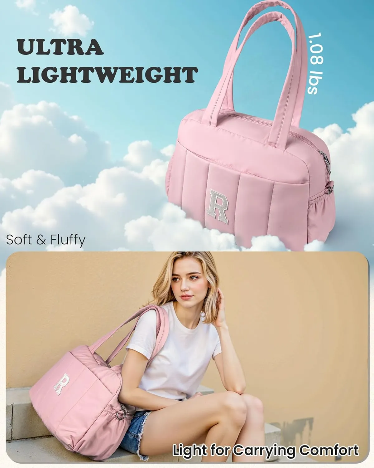 Gifts for Graduates-Gifts for Women 20s, Initial Duffel Bags, Personalized Weekender Bags, Monogram Overnight Bag for Women, Travel Bag with Makeup Pouch, Teacher Gifts (Letter S)