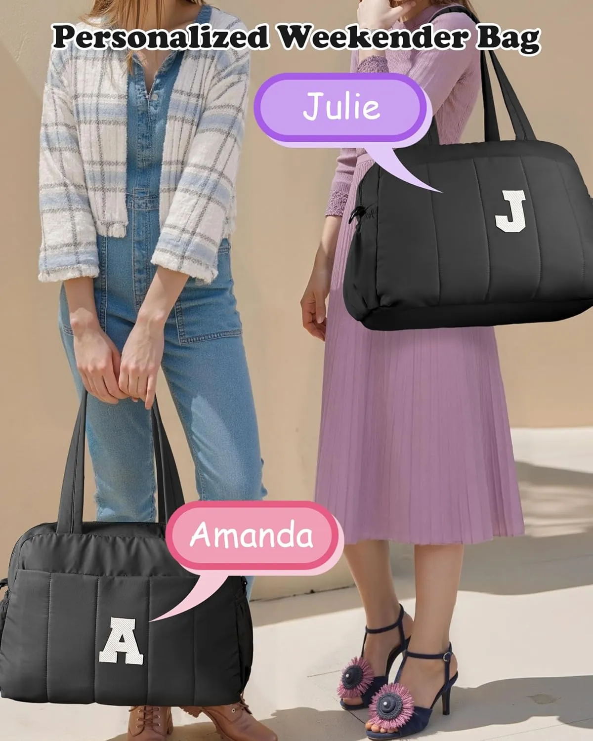 Gifts for Women 20s Bridal Shower Gifts, Initial Woman Duffel Bag, Personalized Weekender Bag, Monogram Overnight Bag for Women, Kids Travel Bag with Makeup Bag, Granddaughter Gift (Letter S)