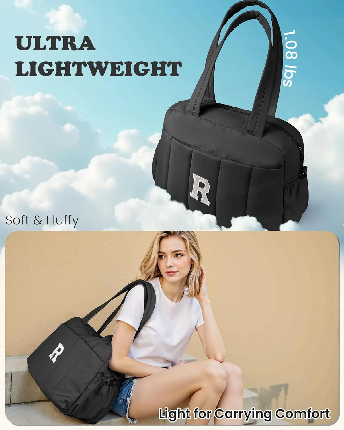 Gifts for Women 20s Bridal Shower Gifts, Initial Woman Duffel Bag, Personalized Weekender Bag, Monogram Overnight Bag for Women, Kids Travel Bag with Makeup Bag, Granddaughter Gift (Letter S)