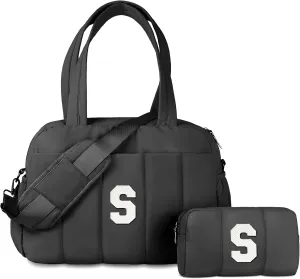 Gifts for Women 20s Bridal Shower Gifts, Initial Woman Duffel Bag, Personalized Weekender Bag, Monogram Overnight Bag for Women, Kids Travel Bag with Makeup Bag, Granddaughter Gift (Letter S)