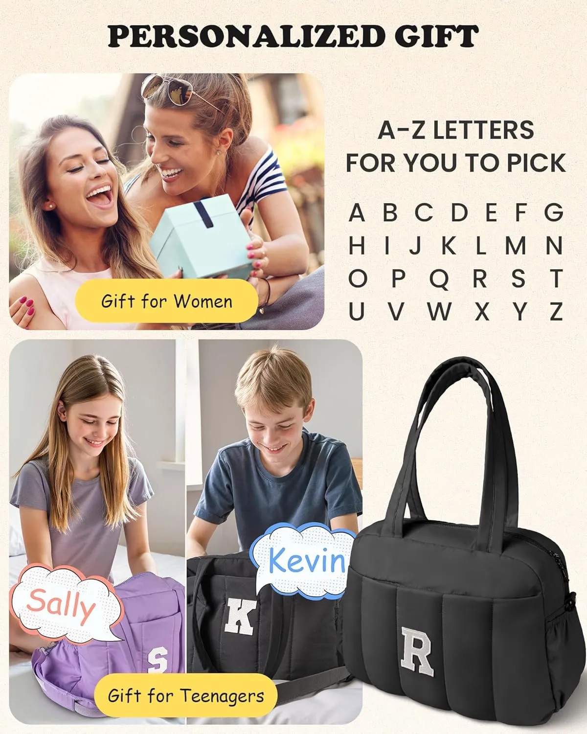 Gifts for Women 20s Bridal Shower Gifts, Initial Woman Duffel Bag, Personalized Weekender Bag, Monogram Overnight Bag for Women, Kids Travel Bag with Makeup Bag, Granddaughter Gift (Letter S)