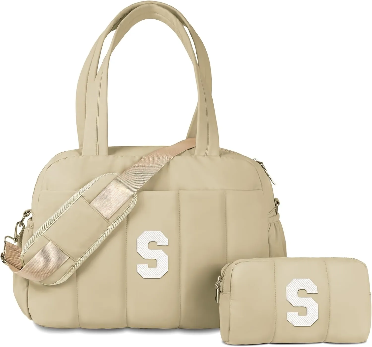 Gifts for Women 20s, Initial Duffel Bag, Personalized Weekender Bag, Monogram Overnight Bag for Women, Travel Bag with Makeup Bag, Granddaughter Sister Kids Gift for Travel (Letter S)