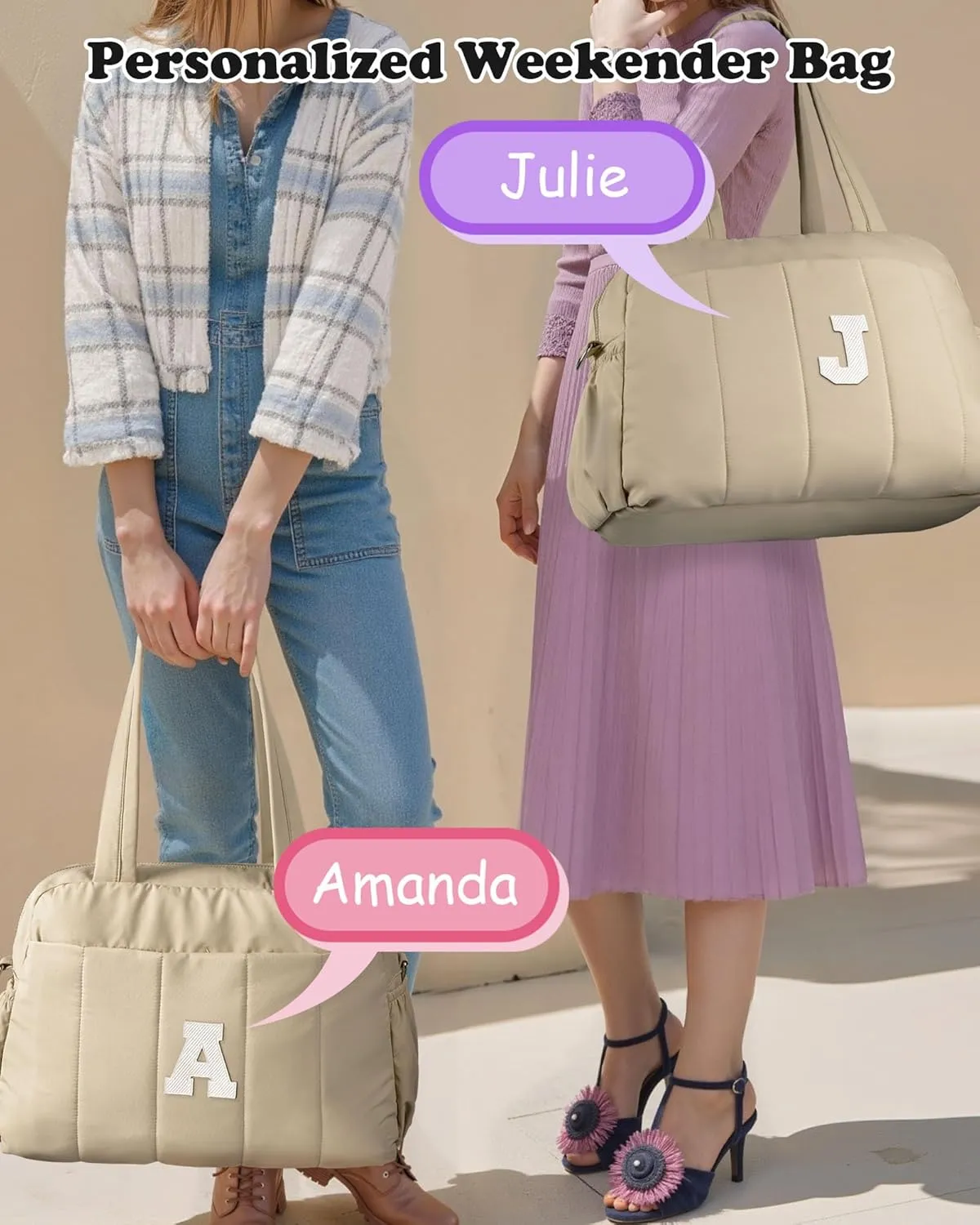 Gifts for Women 20s, Initial Duffel Bag, Personalized Weekender Bag, Monogram Overnight Bag for Women, Travel Bag with Makeup Bag, Granddaughter Sister Kids Gift for Travel (Letter S)