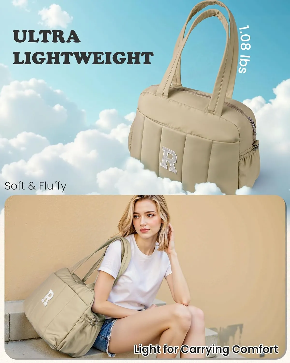 Gifts for Women 20s, Initial Duffel Bag, Personalized Weekender Bag, Monogram Overnight Bag for Women, Travel Bag with Makeup Bag, Granddaughter Sister Kids Gift for Travel (Letter S)