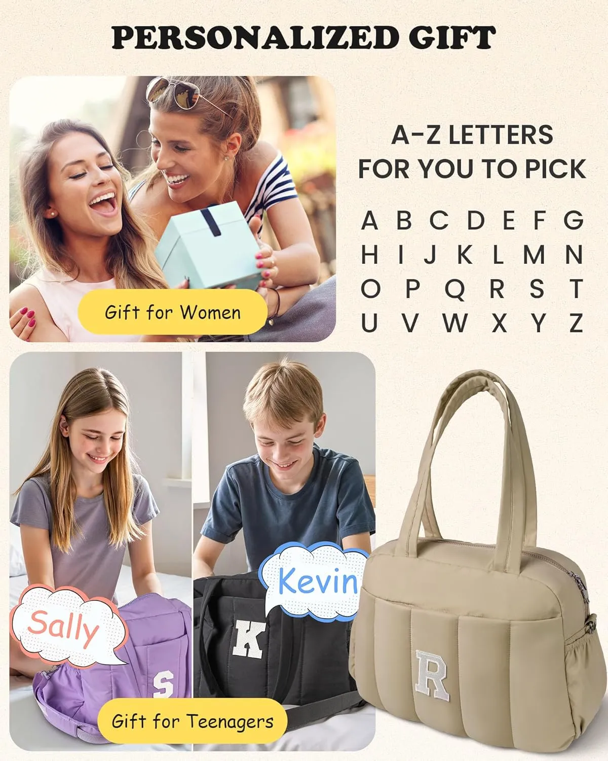 Gifts for Women 20s, Initial Duffel Bag, Personalized Weekender Bag, Monogram Overnight Bag for Women, Travel Bag with Makeup Bag, Granddaughter Sister Kids Gift for Travel (Letter S)
