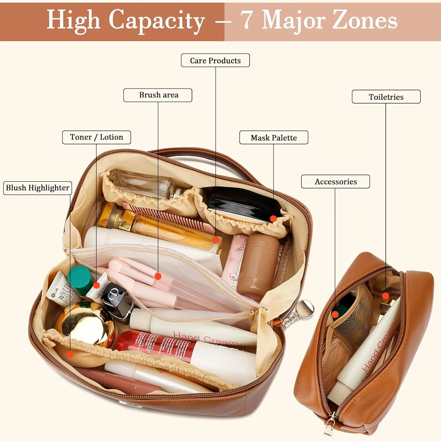 Gifts for Women, Bridesmaid Graduation Teacher Gifts, Initial Makeup Bag Set, Open Flat Travel Cosmetic Bag With Clear Divider and Handle(Brown,J)