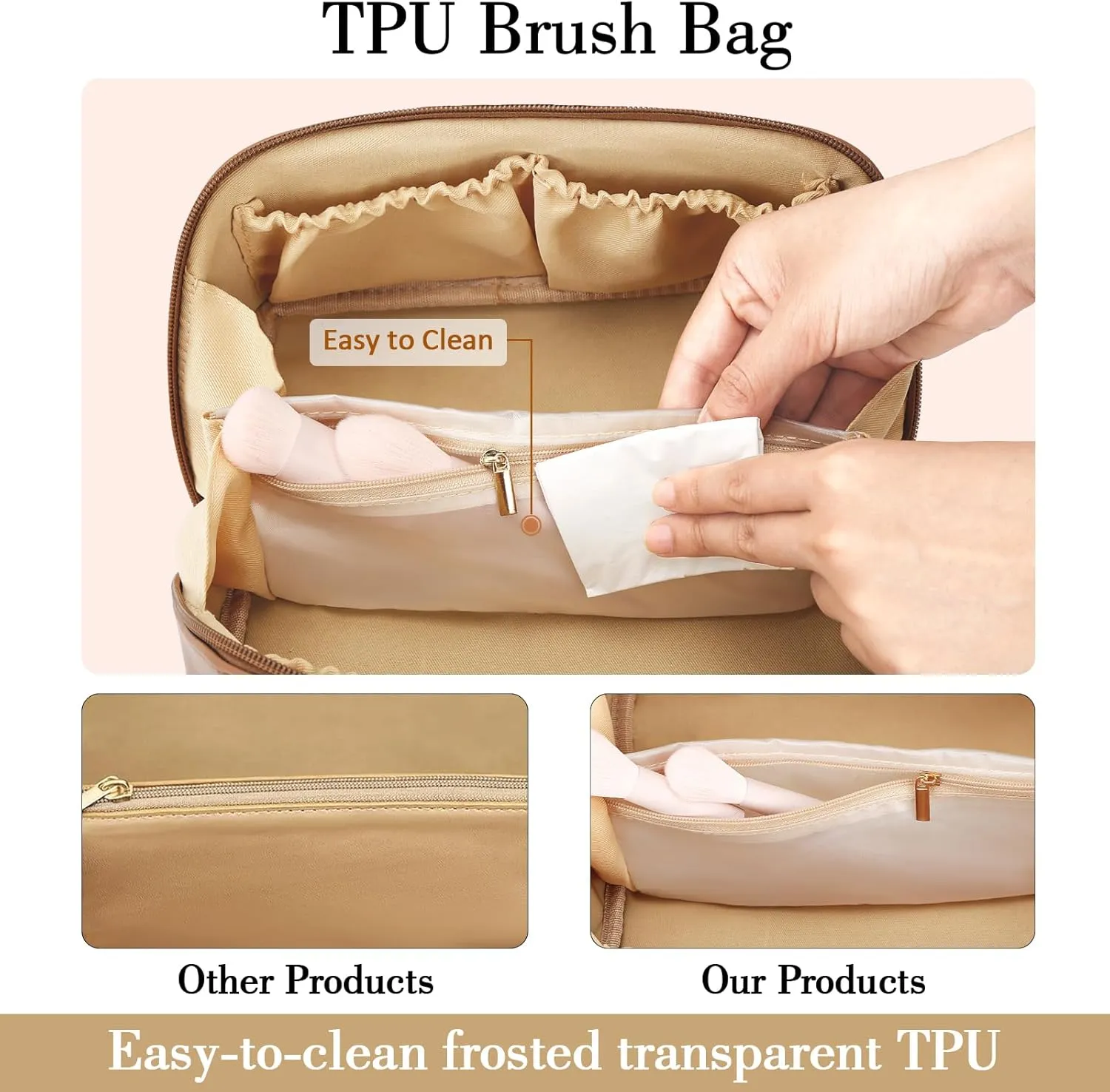 Gifts for Women, Bridesmaid Graduation Teacher Gifts, Initial Makeup Bag Set, Open Flat Travel Cosmetic Bag With Clear Divider and Handle(Brown,J)