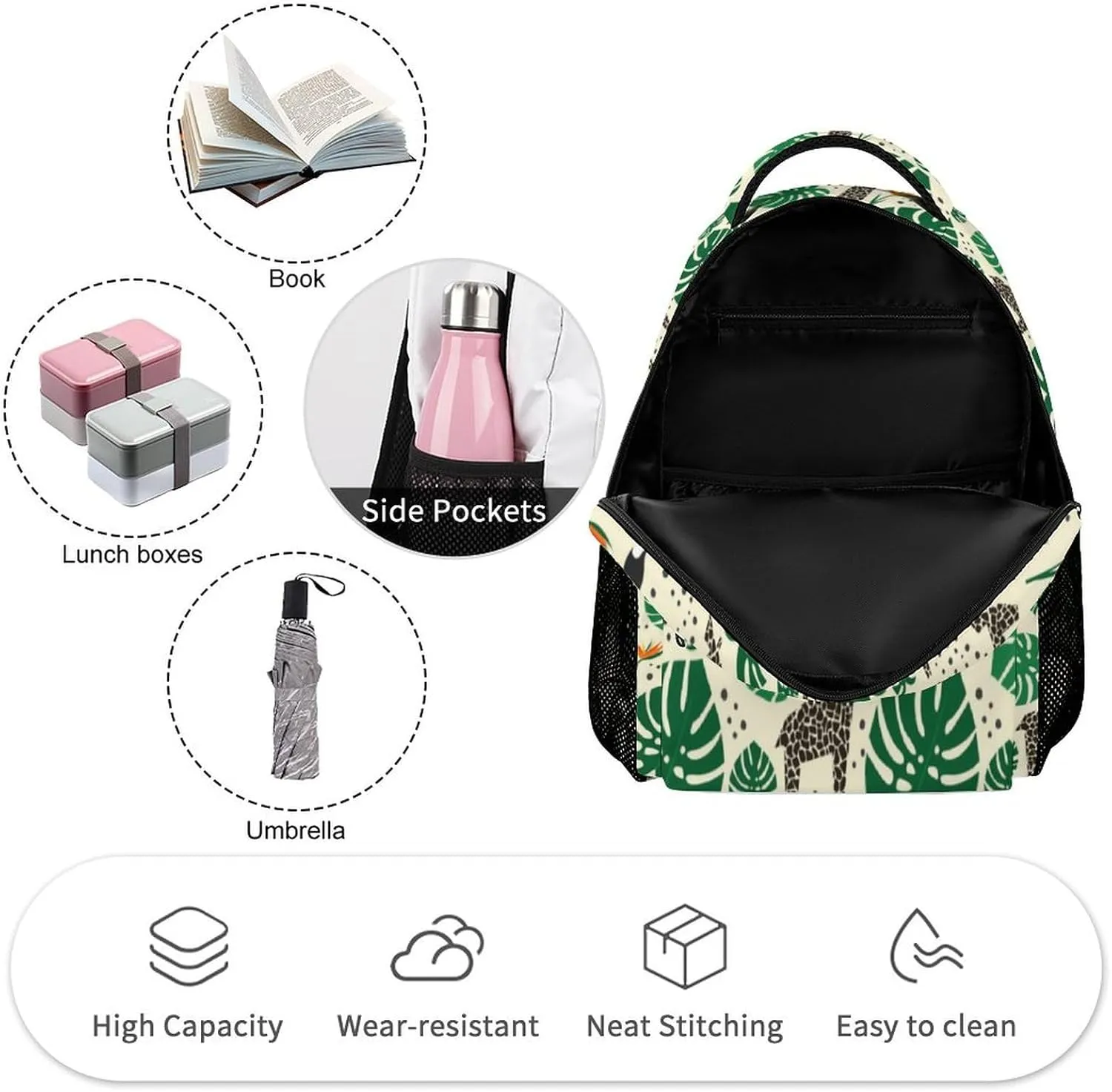 Giraffe Backpack for Kids Girls Boys School, 16 Inches Cute Giraffes Theme Bookbag, Adjustable, Lightweight, Large Capacity, Colorful Daily Casual Backpacks