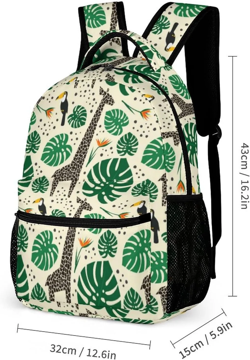 Giraffe Backpack for Kids Girls Boys School, 16 Inches Cute Giraffes Theme Bookbag, Adjustable, Lightweight, Large Capacity, Colorful Daily Casual Backpacks