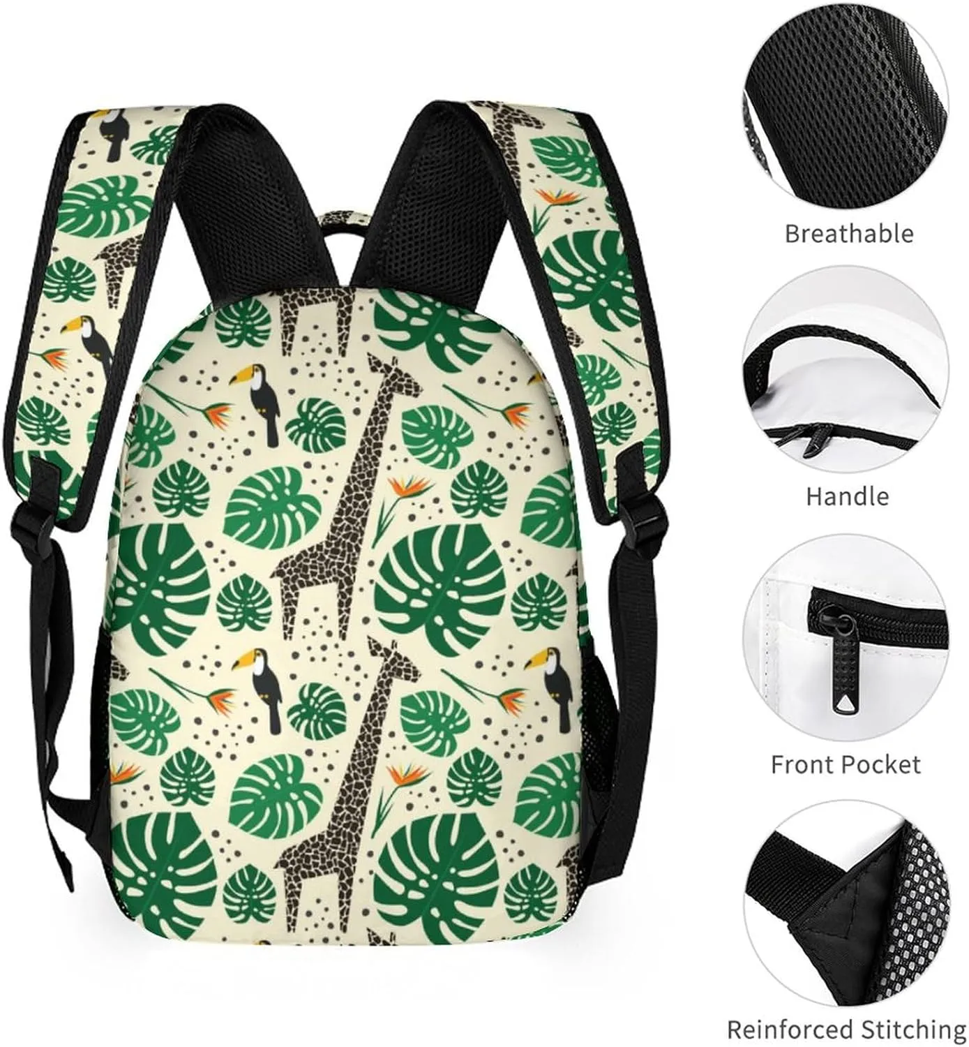 Giraffe Backpack for Kids Girls Boys School, 16 Inches Cute Giraffes Theme Bookbag, Adjustable, Lightweight, Large Capacity, Colorful Daily Casual Backpacks