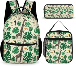 Giraffe Backpack with Lunch Box & Pencil Case, 16 Inch Cute Giraffes Themed Bookbag, Adjustable Lightweight Large Capacity, Colorful Daily Casual Backpacks Set with Lunch Bag