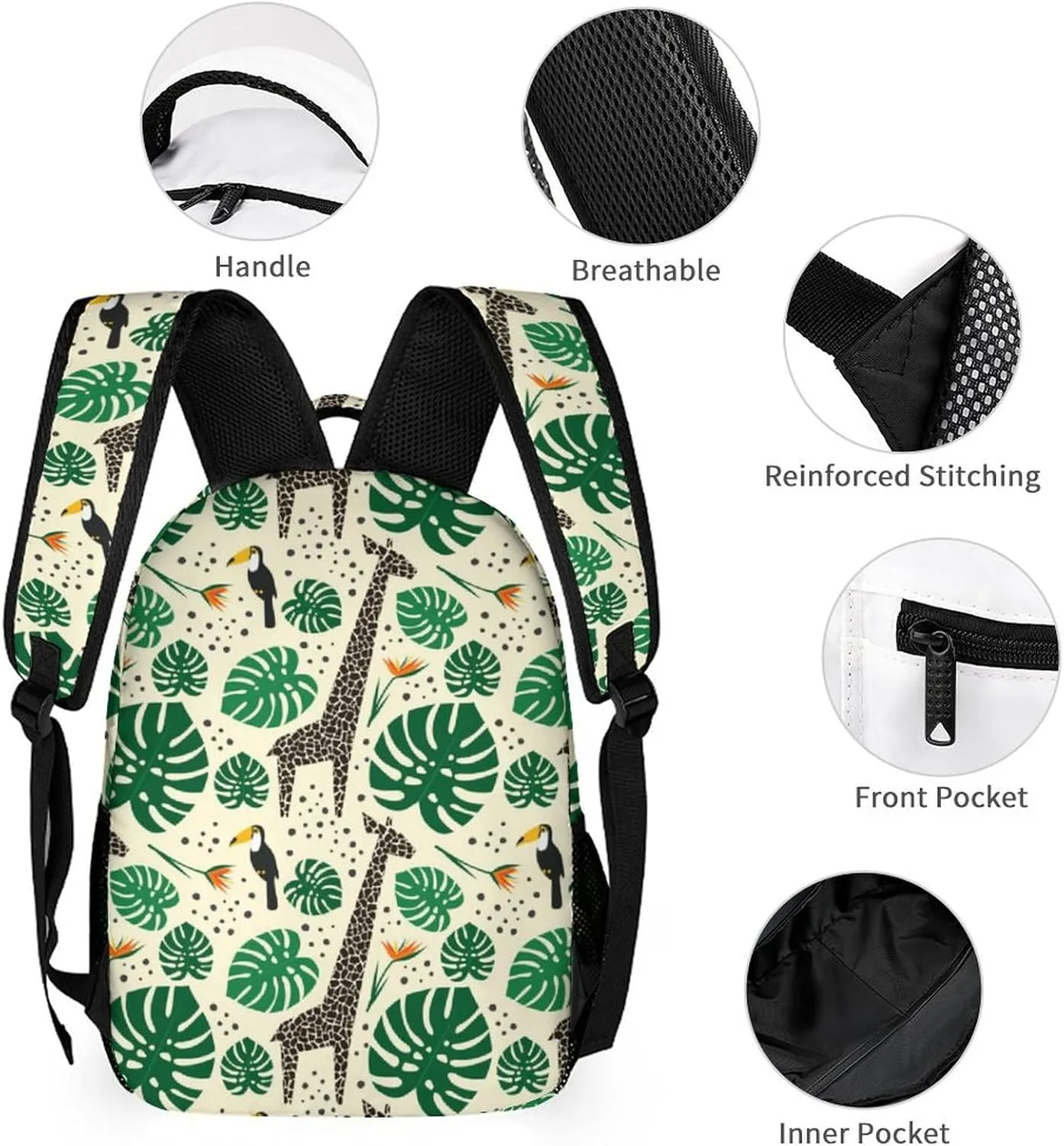 Giraffe Backpack with Lunch Box & Pencil Case, 16 Inch Cute Giraffes Themed Bookbag, Adjustable Lightweight Large Capacity, Colorful Daily Casual Backpacks Set with Lunch Bag