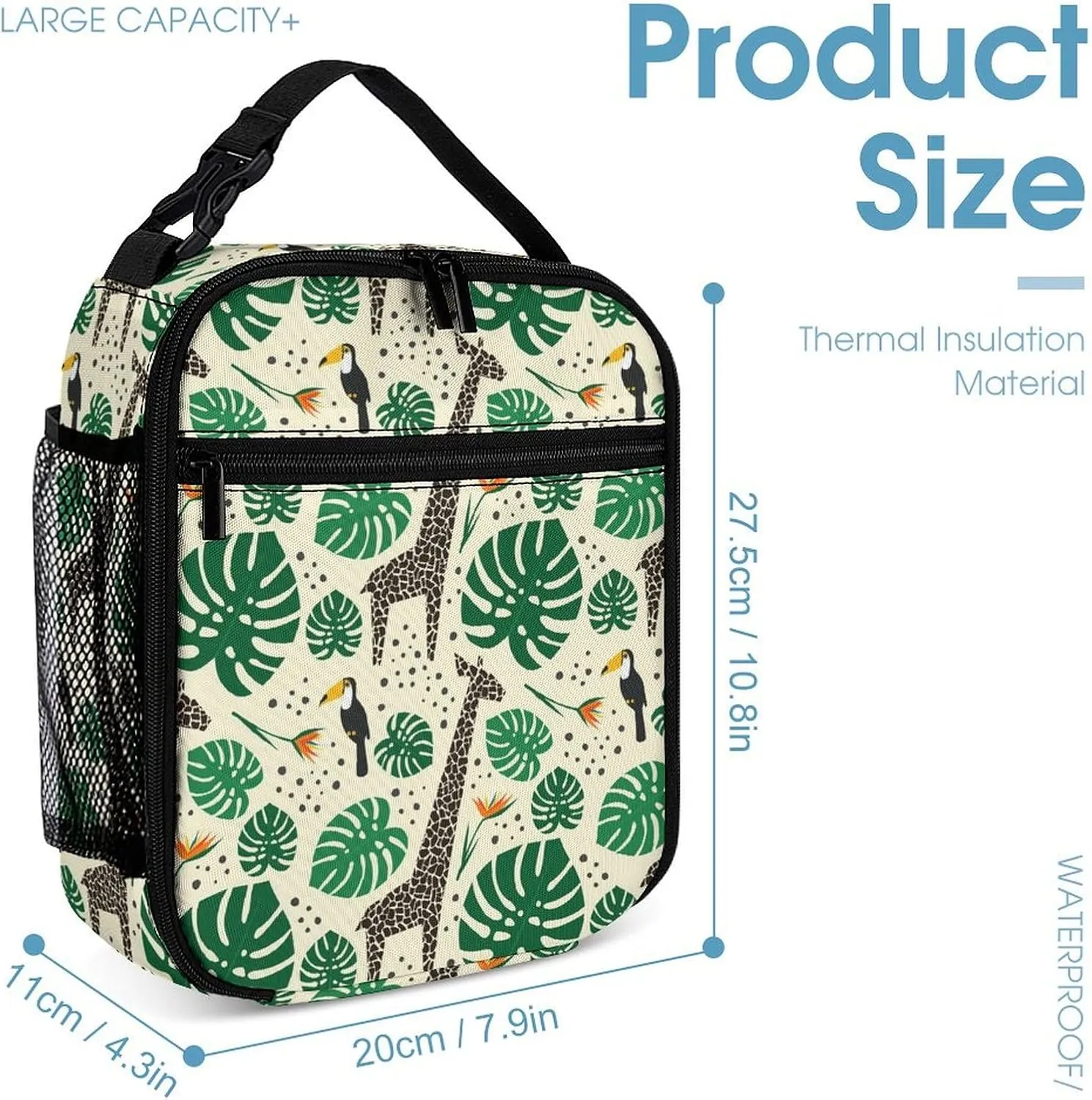Giraffe Backpack with Lunch Box & Pencil Case, 16 Inch Cute Giraffes Themed Bookbag, Adjustable Lightweight Large Capacity, Colorful Daily Casual Backpacks Set with Lunch Bag