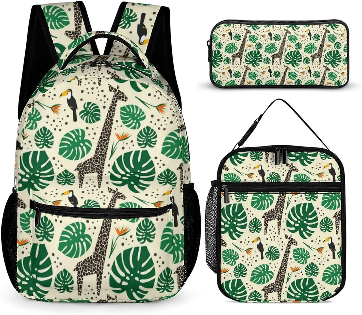Giraffe Backpack with Lunch Box & Pencil Case, 16 Inch Cute Giraffes Themed Bookbag, Adjustable Lightweight Large Capacity, Colorful Daily Casual Backpacks Set with Lunch Bag